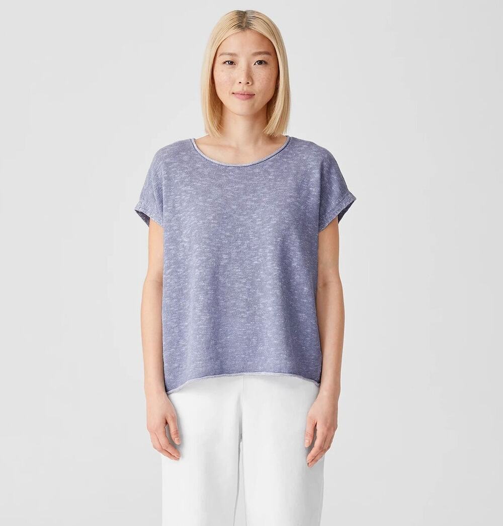 Eileen Fisher Organic Cotton Linen Slub Square Top Sz XXS Relaxed Quiet Luxury